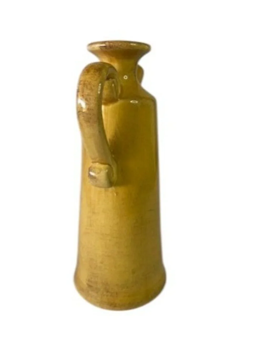 Pier 1 Imports rustic olive oil cruet, yellow with antiquing, ceramic earthenwar